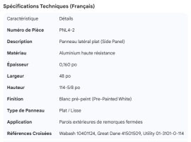 PLATE SIDE PANEL WHITE ALUMINUM .160" X 48" X 114-5/8"