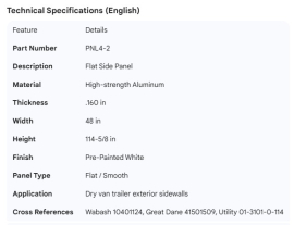 PLATE SIDE PANEL WHITE ALUMINUM .160" X 48" X 114-5/8"