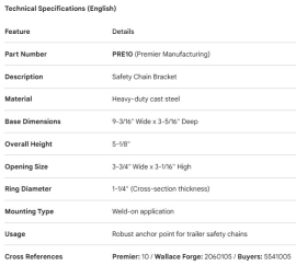 PREMIER SAFETY CHAIN BRACKET