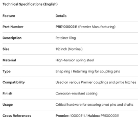 PREMIER RETAINER RING 1/2"