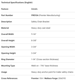 PREMIER SAFETY CHAIN BRACKET
