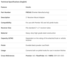 PREMIER MOUNT FOR 2" RECEIVER CONN (USE W/150 & 160)