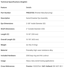 PREMIER DRAWBAR EYE 2-3/8"ID,SHAFT 2"OD X 13-1/8"L (208,416)