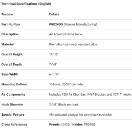 PREMIER PINTLE HOOK PREMALLOY 2-1/8" DIA  (271 INCL)