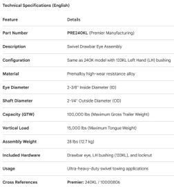 PREMIER 240K PREMALLOY SAME AS 240K W/133KL LH