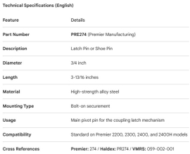 PREMIER PIN LATCH OR SHOE PIN 3/4" X 3-13/16" L