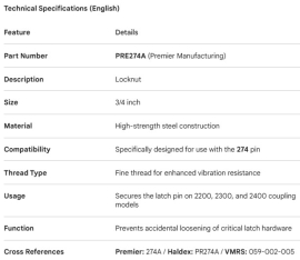 PREMIER LOCKNUT 3/4" (FOR USE WITH 274)