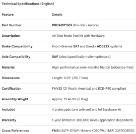 PROPAR AIR DISC BRAKE KIT KNORR SK7 SAF AXLES