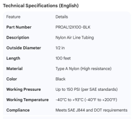NYLON AIR LINE TUBING BLACK 1/2"