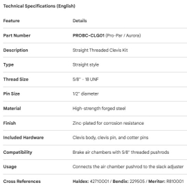 PROPAR THREADED CLEVIS KIT STRAIGHT