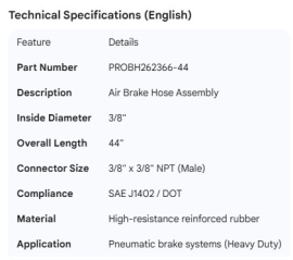 PROPAR AIR BRAKE HOSE 3/8" X 44" - 3/8 X 3/8 CONNECTORS