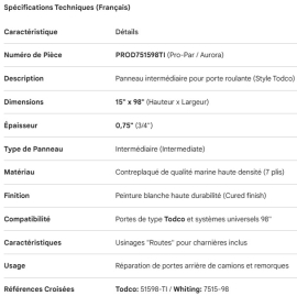 PROPAR ROLL-UP DOOR INTER PNL TODCO STYLE 0.75" X15" X 98"