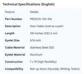 PROPAR DOOR CABLE 130"