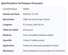 PROPAR DOOR CABLE SS 97", 5/16" EYE (1 PAIR = 2 CABLES)