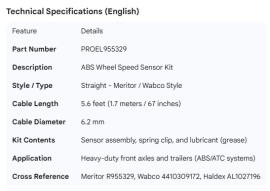 PROPAR ABS SENSOR STRAIGHT 5.6' MERITOR STYLE