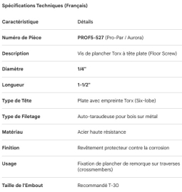 TORX FLOOR SCREW 1/4 X 1-1/2