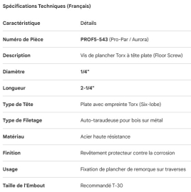TORX FLOOR SCREW 1/4 X 2-1/4