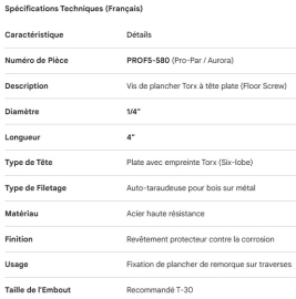 TORX FLOOR SCREW 1/4 X 4