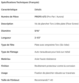 TORX FLOOR SCREW 5/16 X 2-1/2