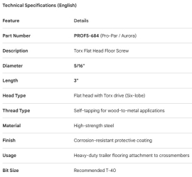 TORX FLOOR SCREW 5/16 X 3