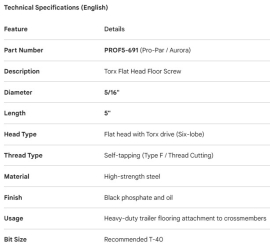 TORX FLOOR SCREW 5/16 X 5