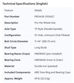 PROPAR WHEEL HUB TP 10 HOLE UNIMNT 518445/518445 LONG STUD