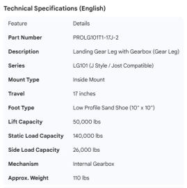 PROPAR GEAR LEG 17" JOST STYLE INSIDE MNT LO PRO