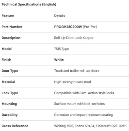 PROPAR ROLL-UP DOOR LOCK KEEPER WHITE 7515
