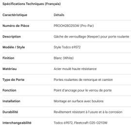 PROPAR ROLL-UP DOOR LOCK KEEPER TODCO STYLE WHITE 69572