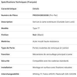 PROPAR ROLL-UP DOOR OUTSIDE CAM LOCK BLACK 77