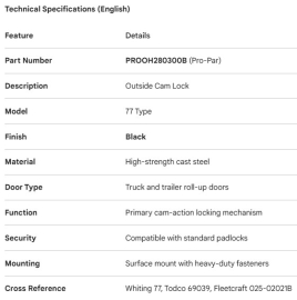 PROPAR ROLL-UP DOOR OUTSIDE CAM LOCK BLACK 77
