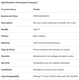 PROPAR ROLL-UP DOOR OUTSIDE CAM LOCK WHITE 77