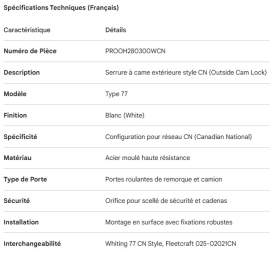 PROPAR ROLL-UP DOOR OUTSIDE CAM LOCK WHITE 77
