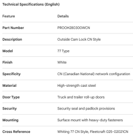 PROPAR ROLL-UP DOOR OUTSIDE CAM LOCK WHITE 77