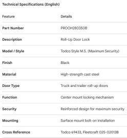 PROPAR ROLL-UP DOOR LOCK TODCO STYLE M.S.