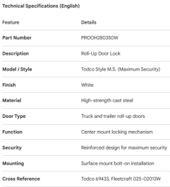 PROPAR ROLL-UP DOOR LOCK TODCO STYLE M.S.