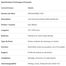 PROPAR ROLL-UP DOOR SIDE SEAL BRUSH SEAL BLACK 110"