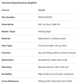 PROPAR ROLL-UP DOOR CABLE PIN