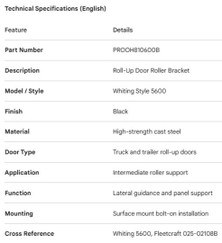 PROPAR ROLL-UP DOOR ROLLER BRACKET WHITING STYLE 5600