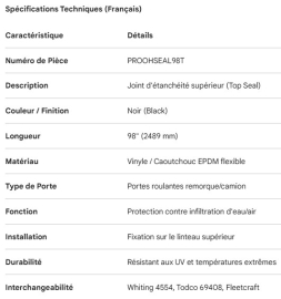 PROPAR ROLL-UP DOOR TOP SEAL BLACK 98"