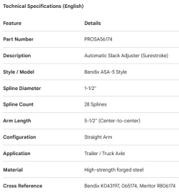 PROPAR SLACK ADJUSTER 1-1/2" - 28 SPLINE AUTO 5-1/2" BENDIX