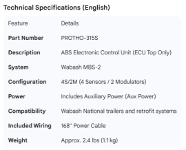 WABASH ABS ECU TOP ONLY MBS-2 4S/2M WITH AUX POWER	
