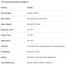 PROPAR SPRING BRAKE CONTROL VALVE