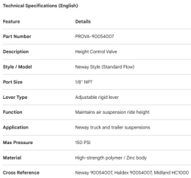 PROPAR SUSPENSION LEVELING VALVE NEWAY STYLE