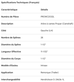 PROPAR CAMSHAFT LH INTRAAX S-24636-1L
