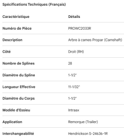 PROPAR CAMSHAFT RH INTRAAX S-24636-1R