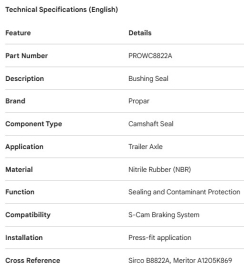 PROPAR CAMSHAFT BUSHING SEAL