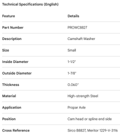 PROPAR CAMSHAFT WASHER SMALL