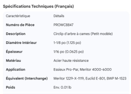 PROPAR CAMSHAFT LOCK RING SMALL