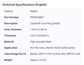PROPAR CAMSHAFT LOCK RING SMALL
